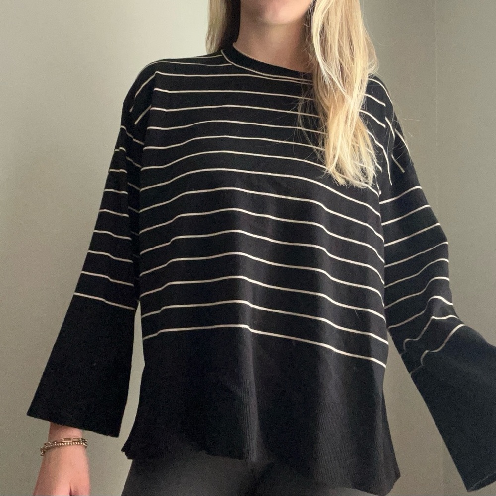 Black and White Striped Women's Top